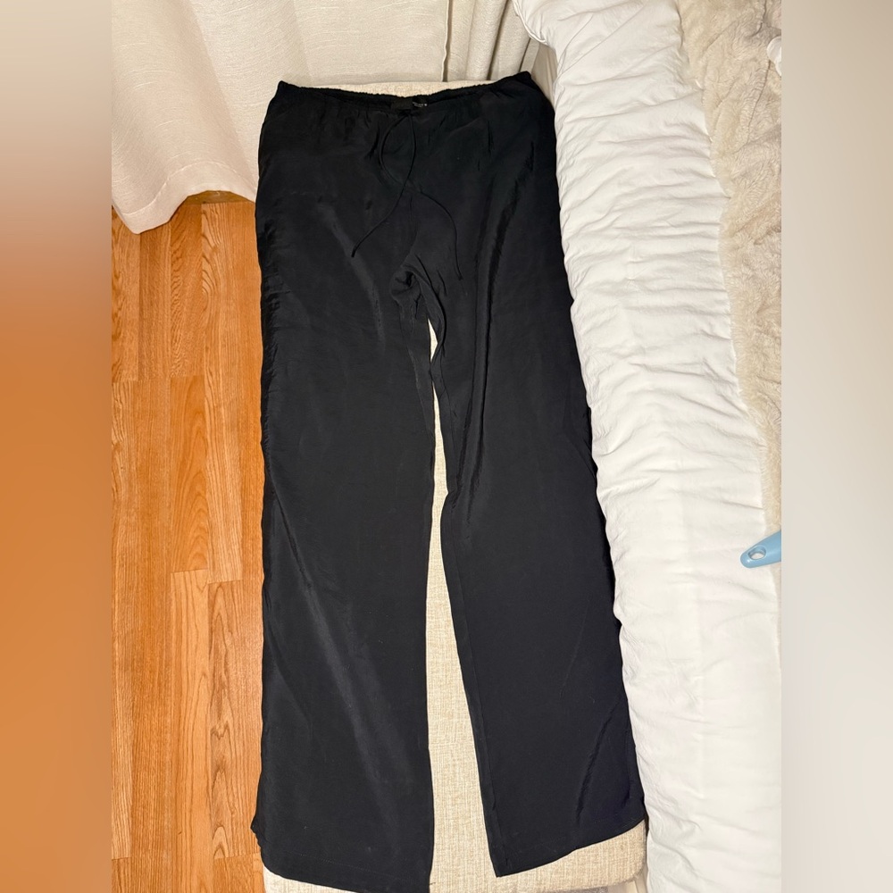 Zara Black Wide-Leg Flowy Drawstring Trousers - Large